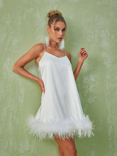 Kamaria Spaghetti Feather Mini Dress In White